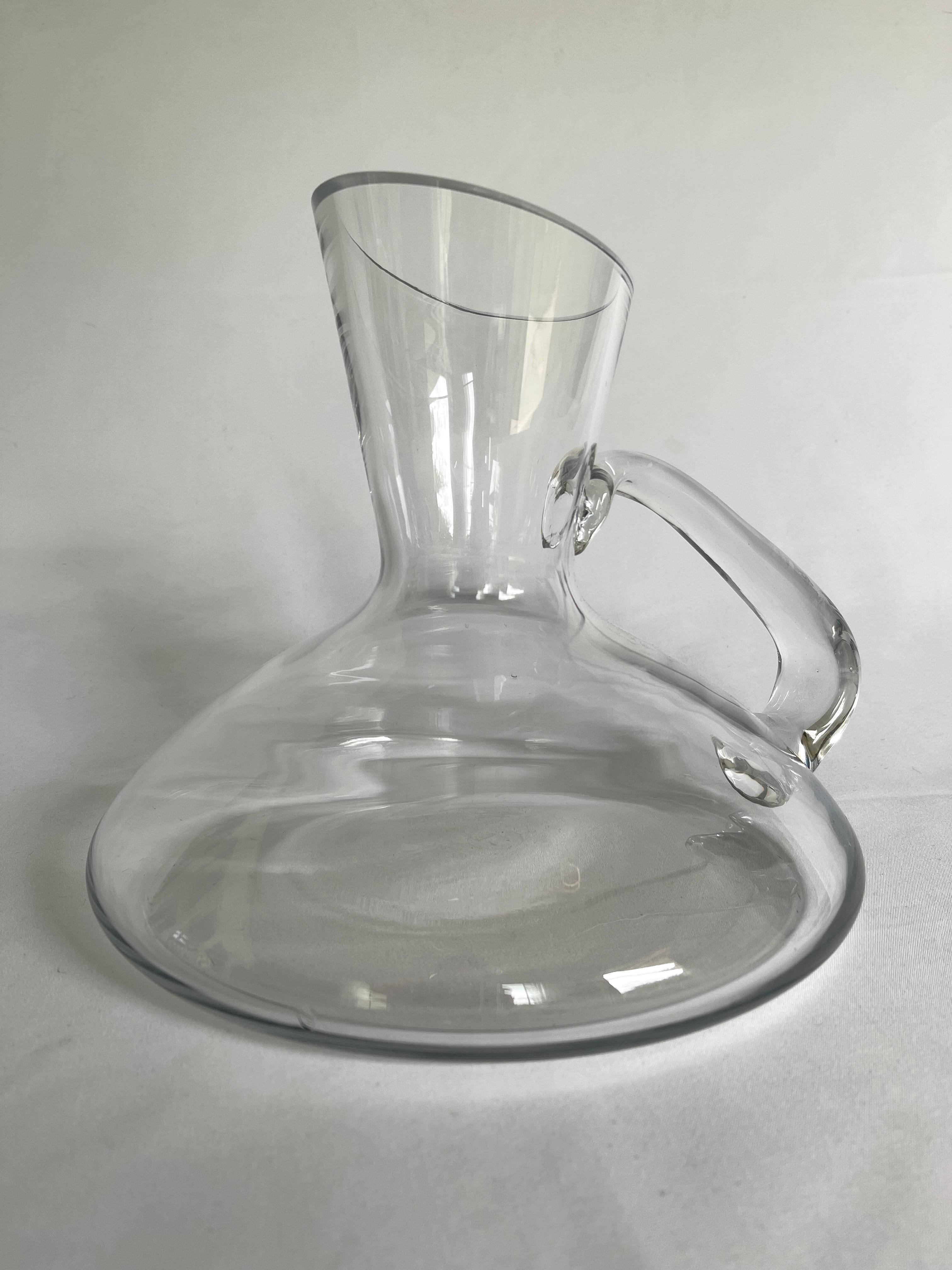 Modern Late 20th Century Oblique  Glass Wine Carafe / Decanter with Handle