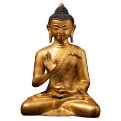 Late 20th century Old bronze Nepali Buddha statue - 24 krt gold firegilded