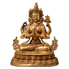 Late 20th century Old bronze Nepali Chenrezig from Nepal