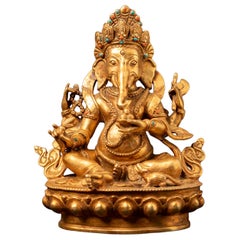 Late 20th century Old bronze Nepali Ganesha statue from Nepal
