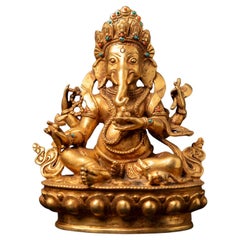 Late 20th century Old bronze Nepali Ganesha statue from Nepal