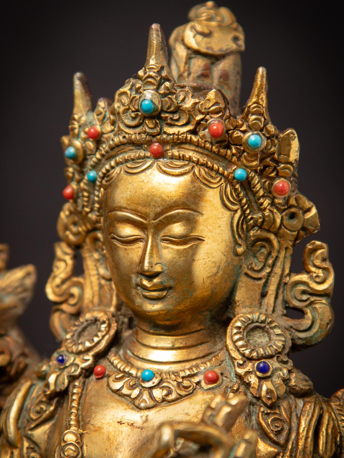 Fin du 20ème siècle Bronze ancien Népalais Tara verte - Dorure à l'or fin 24 krt en vente 6