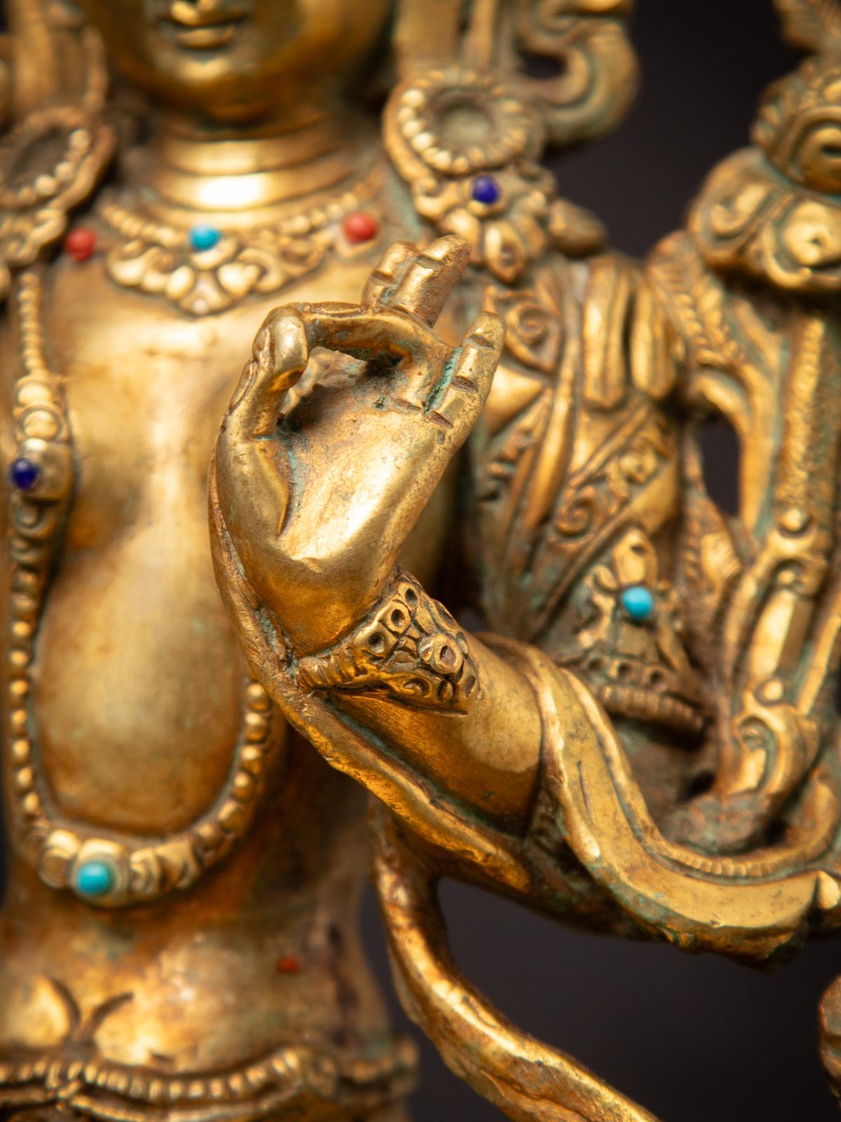 Fin du 20ème siècle Bronze ancien Népalais Tara verte - Dorure à l'or fin 24 krt en vente 7