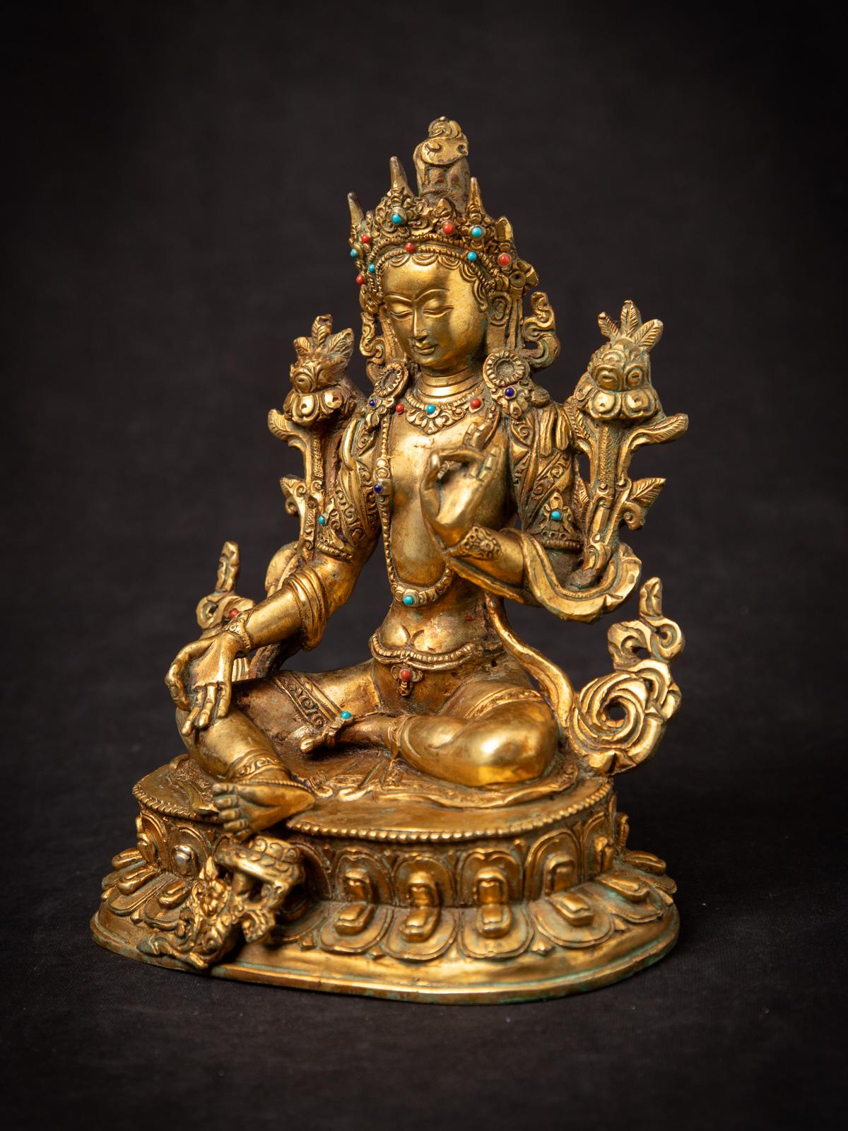 Fin du 20ème siècle Bronze ancien Népalais Tara verte - Dorure à l'or fin 24 krt Bon état - En vente à DEVENTER, NL
