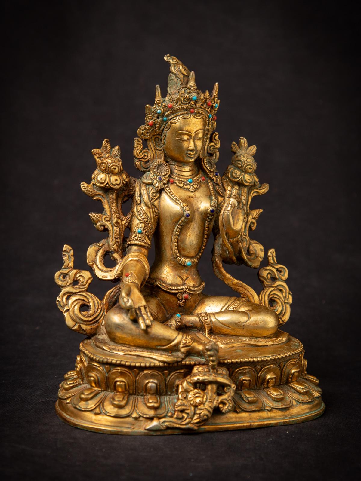 Fin du 20ème siècle Bronze ancien Népalais Tara verte - Dorure à l'or fin 24 krt en vente 1