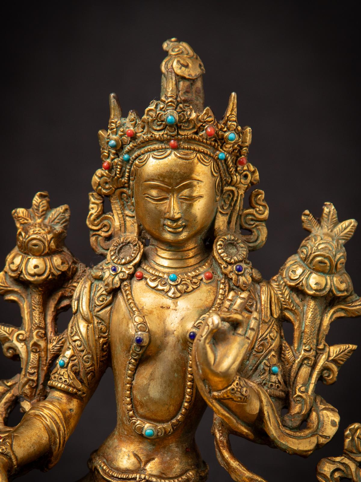 Fin du 20ème siècle Bronze ancien Népalais Tara verte - Dorure à l'or fin 24 krt en vente 2