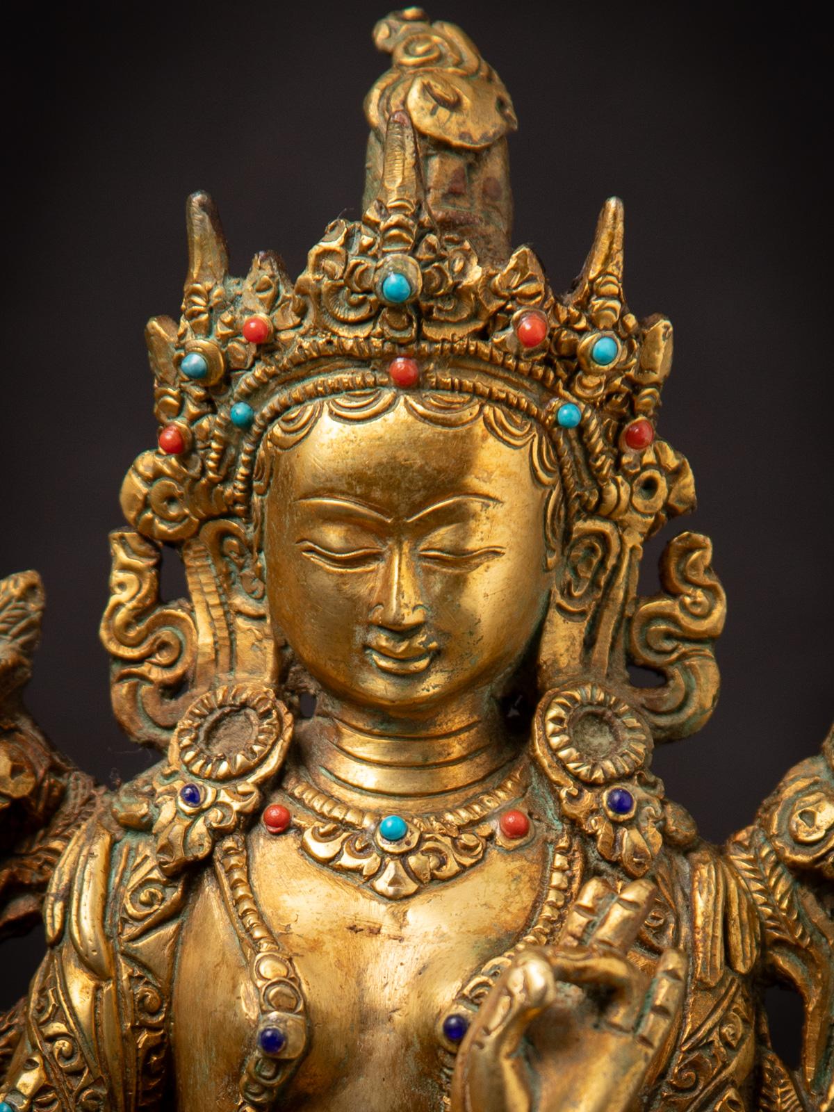 Fin du 20ème siècle Bronze ancien Népalais Tara verte - Dorure à l'or fin 24 krt en vente 3