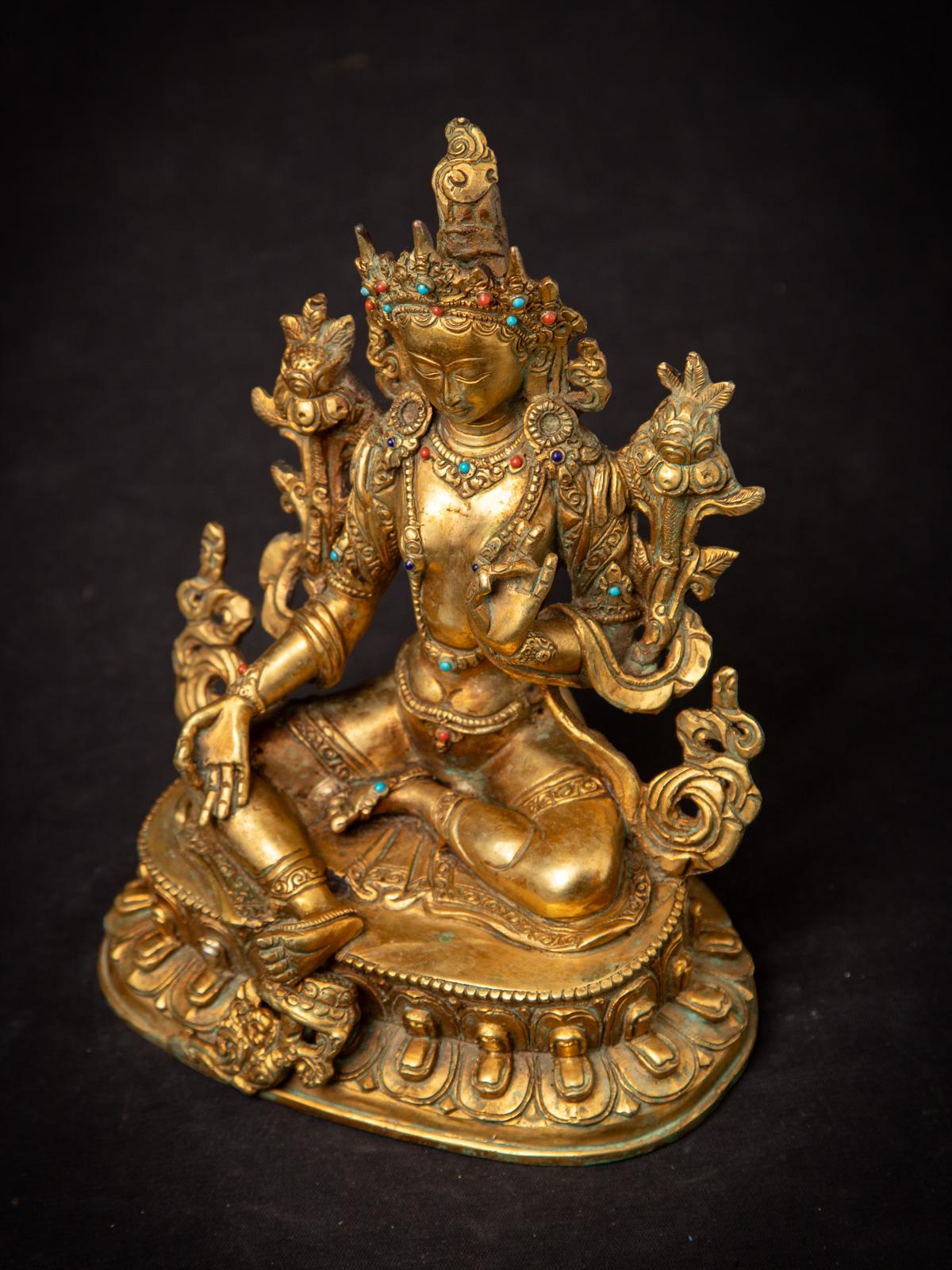 Fin du 20ème siècle Bronze ancien Népalais Tara verte - Dorure à l'or fin 24 krt en vente 4
