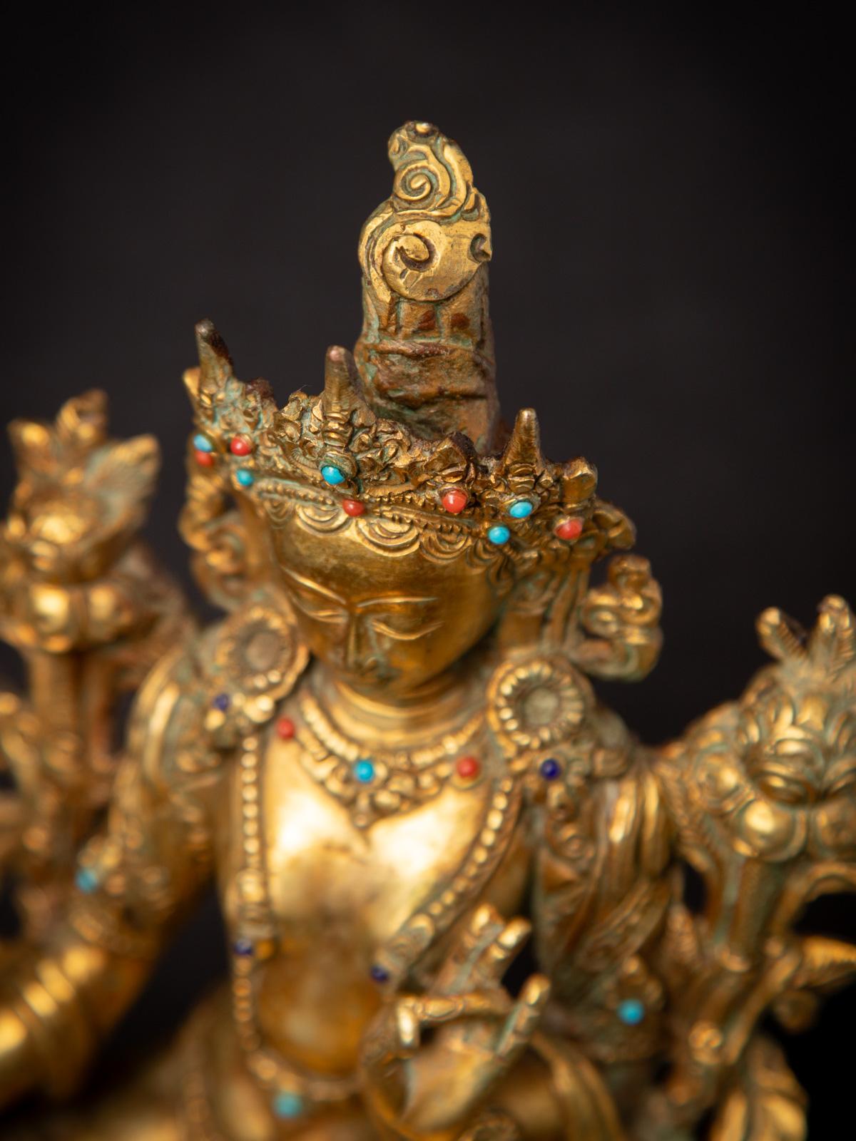 Fin du 20ème siècle Bronze ancien Népalais Tara verte - Dorure à l'or fin 24 krt en vente 5