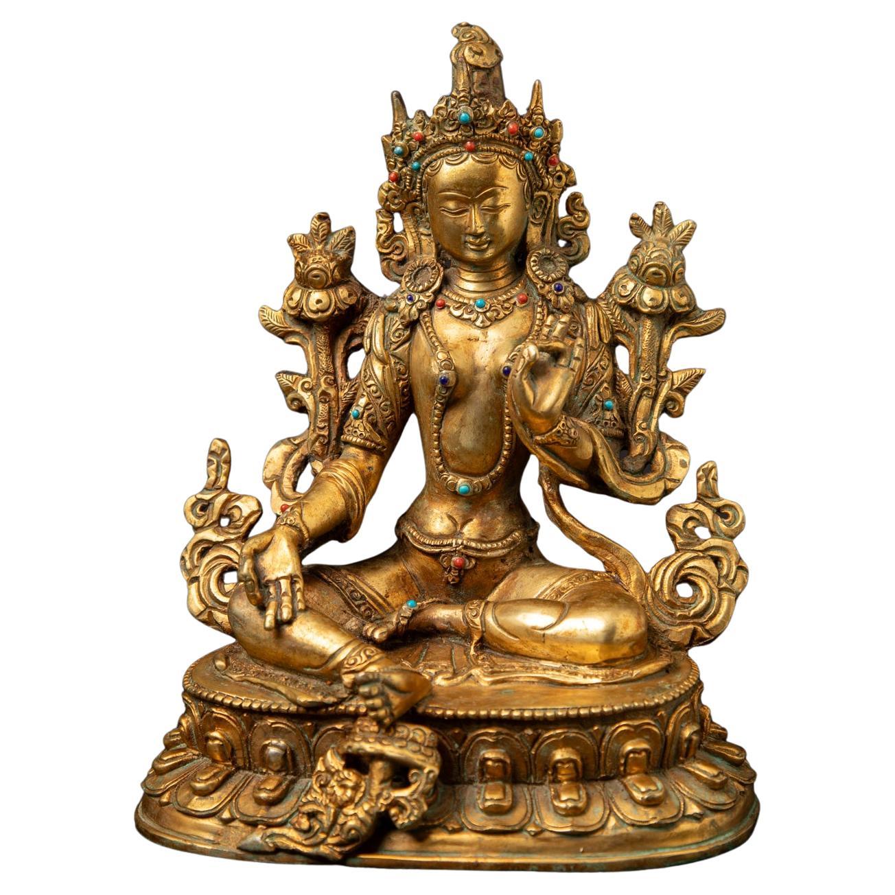 Late 20th century Old bronze Nepali Green Tara - 24 krt gold firegilded