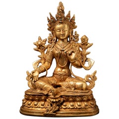 Late 20th century Old bronze Nepali Green Tara statue from Nepal