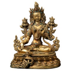 Late 20th century Old bronze Nepali Green Tara statue from Nepal