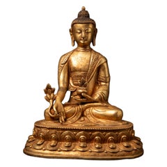 Late 20th century Old bronze Nepali Medicine Buddha from Nepal