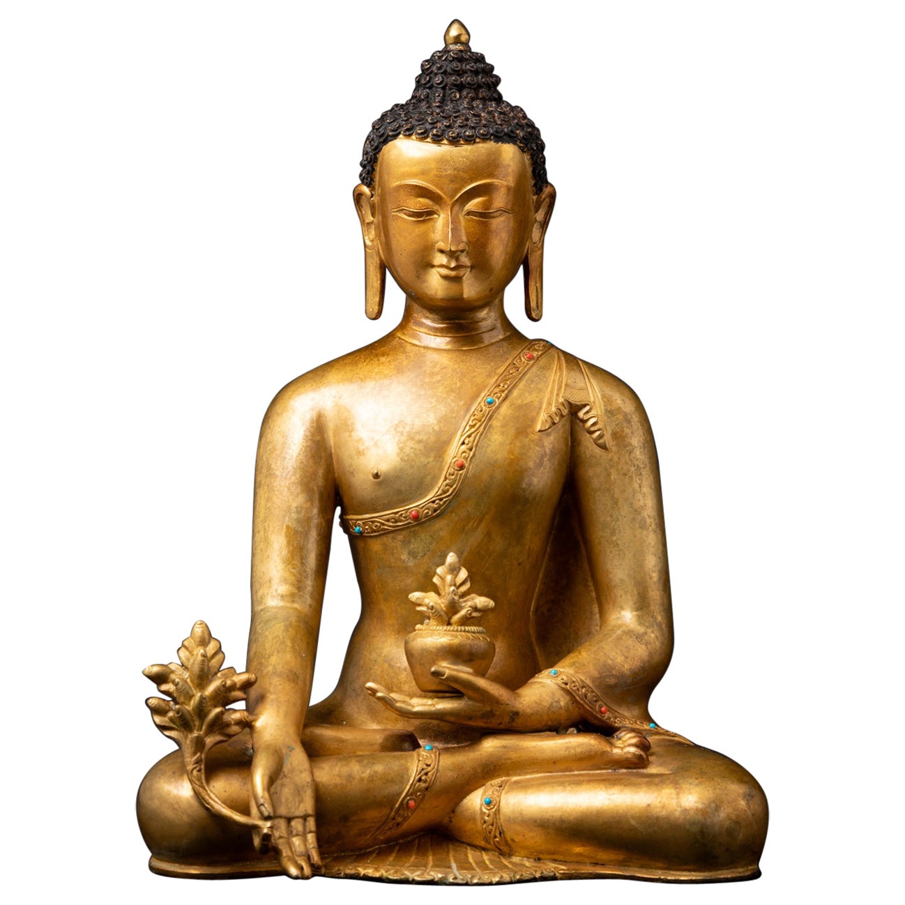 Late 20th century Old bronze Nepali Medicine Buddha statue from Nepal For Sale