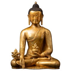 Late 20th century Old bronze Nepali Medicine Buddha statue from Nepal
