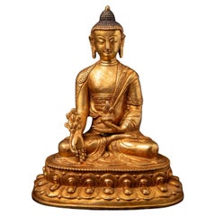 Fin du 20e siècle Statue de Bouddha de médecine népalais en bronze ancien du Népal