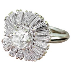 Late 20th Century Old Cut and Tapered Baguette Cut Diamond Ballerina Ring