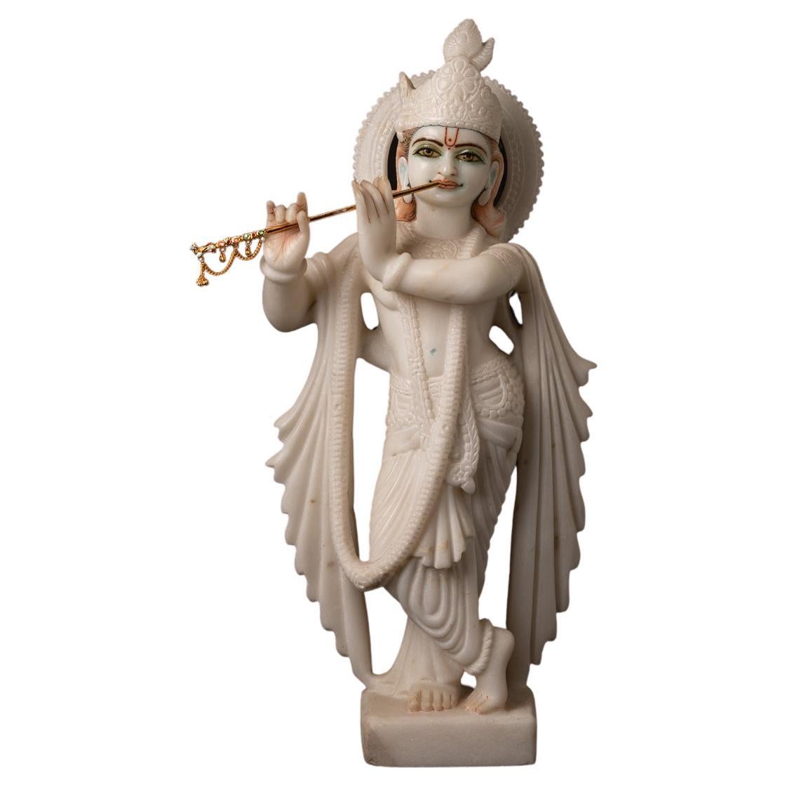 Late 20th century old marble Krishna statue from India  OriginalBuddhas For Sale