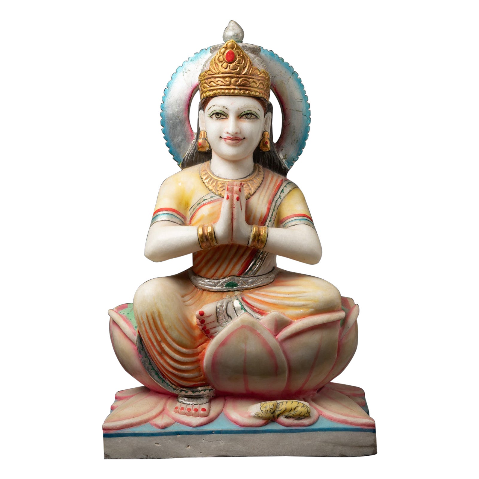 Late 20th century Old marble statue of the Hindu goddess Parvati Mata from India For Sale