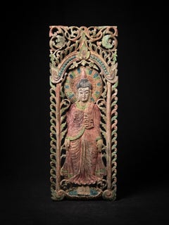 Late 20th century Old wooden Buddha panel from Burma