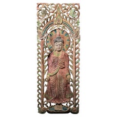 Late 20th century Old wooden Buddha panel from Burma