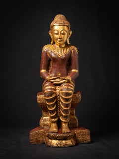 Late 20th century Old wooden Burmese Buddha statue from Burma