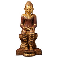 Late 20th century Old wooden Burmese Buddha statue from Burma