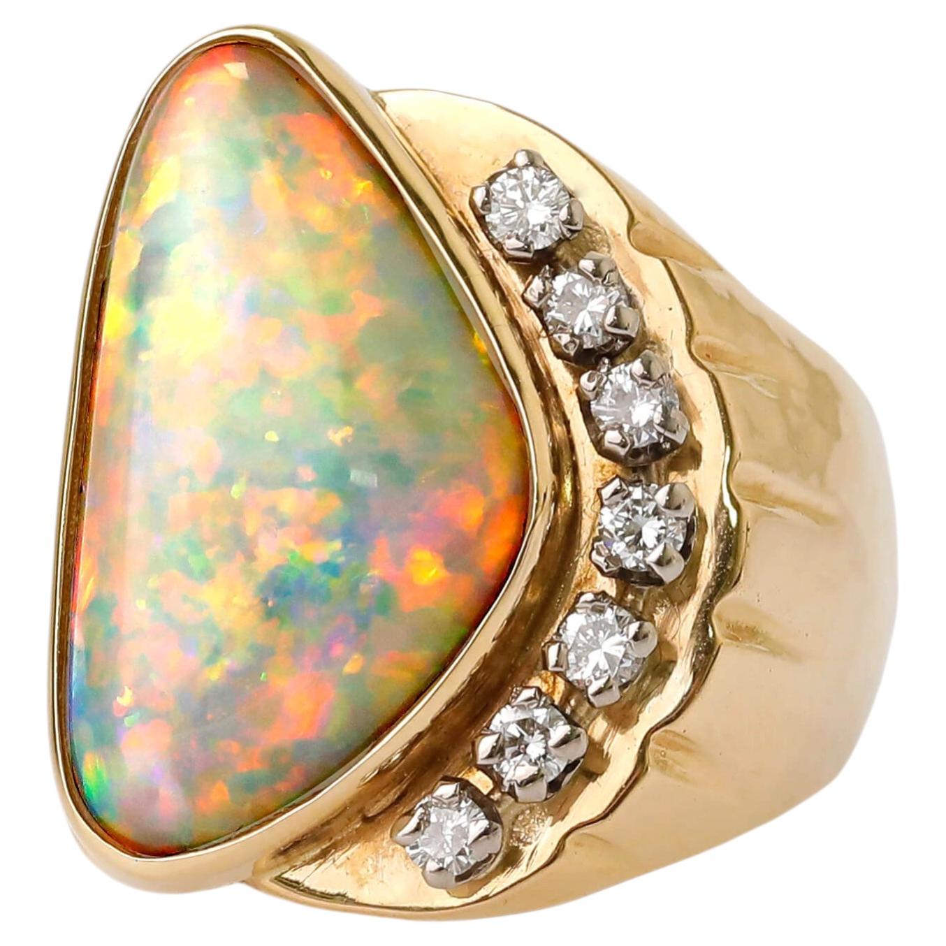 Late 20th Century Opal and Diamond Ring Circa 1970s