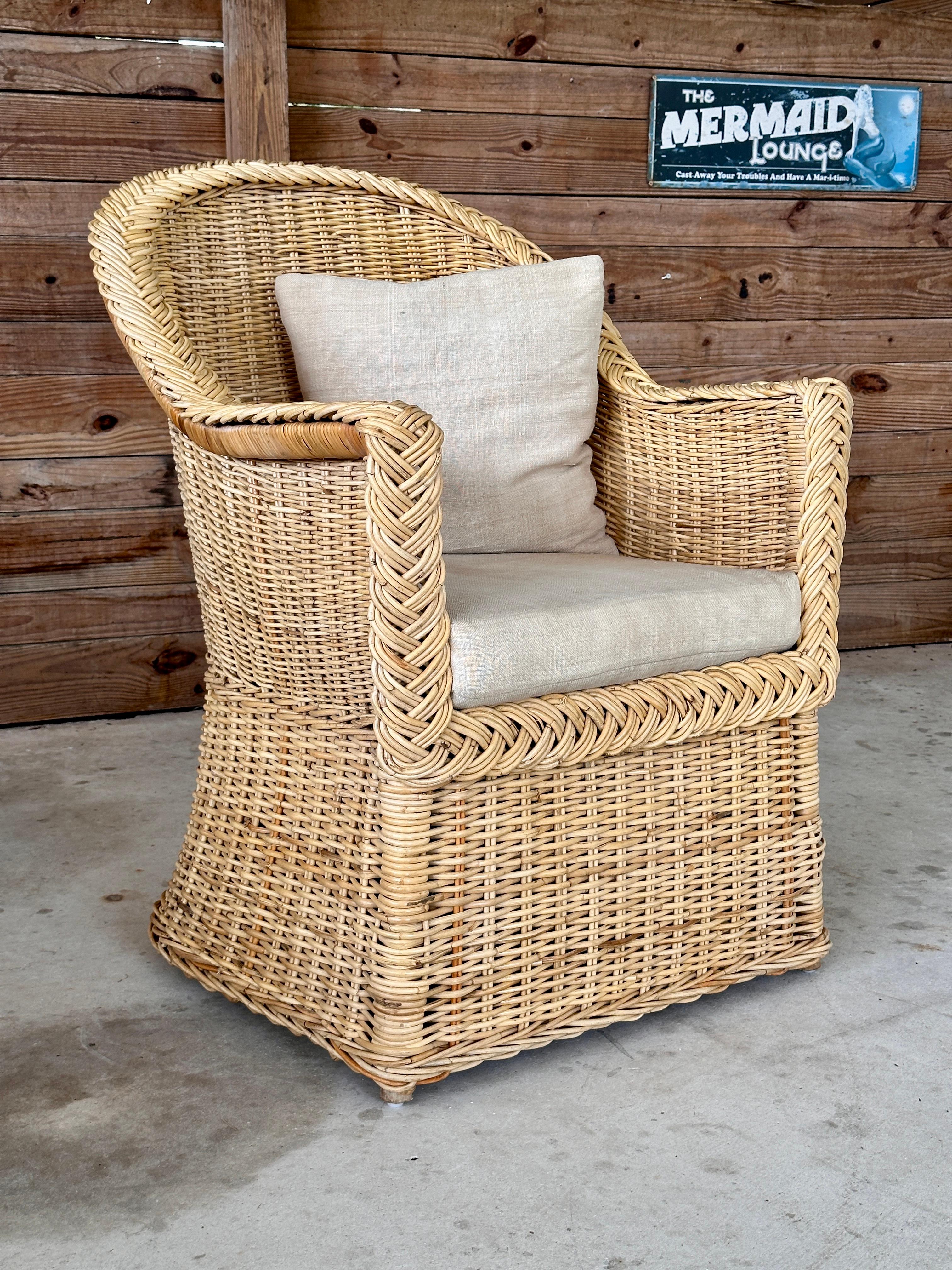 Late 20th Century Organic Modern Coastal Large Braid Rattan Side Chair In Good Condition In North Fort Myers, FL