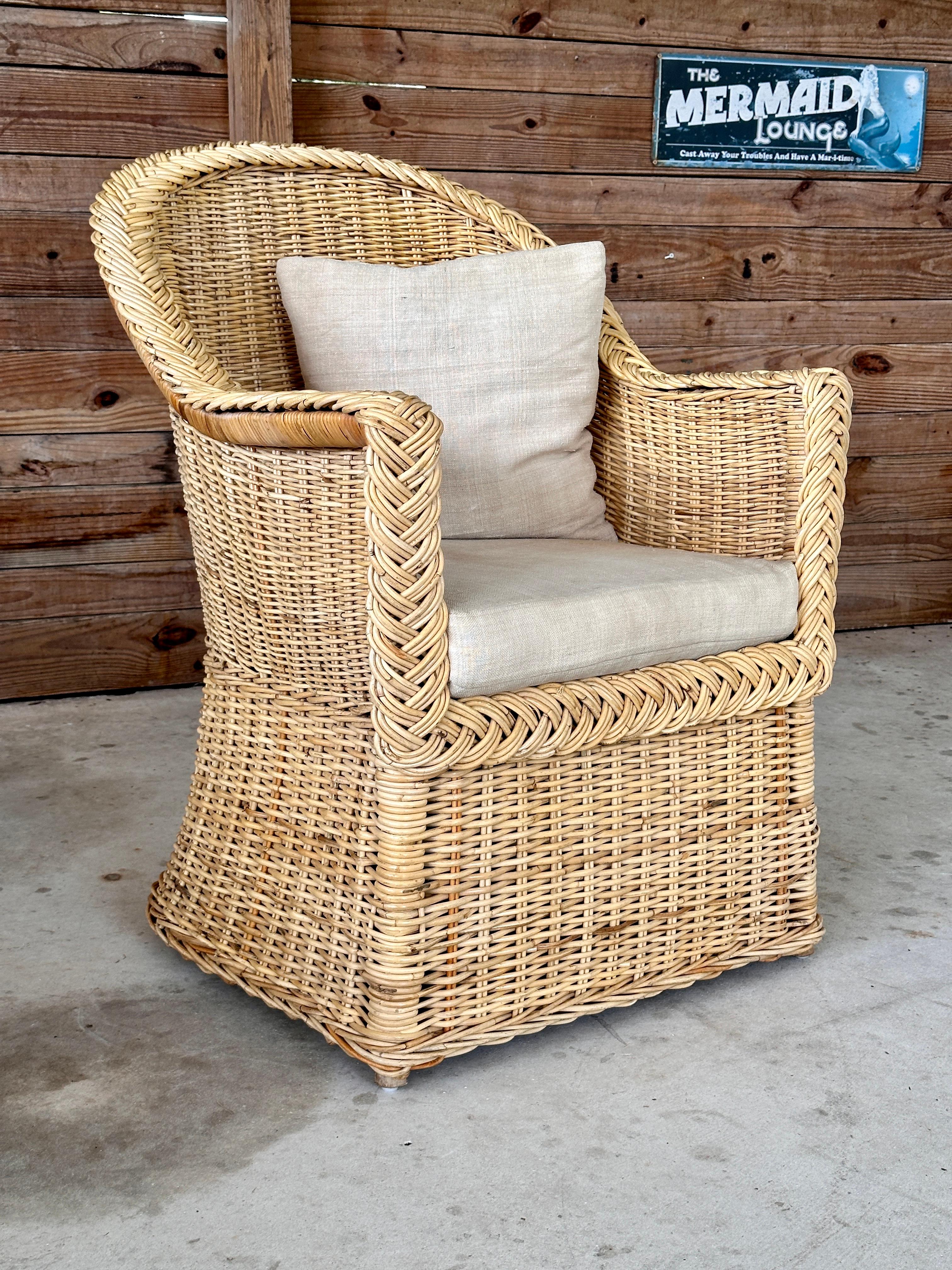 Late 20th Century Organic Modern Coastal Large Braid Rattan Side Chair 1