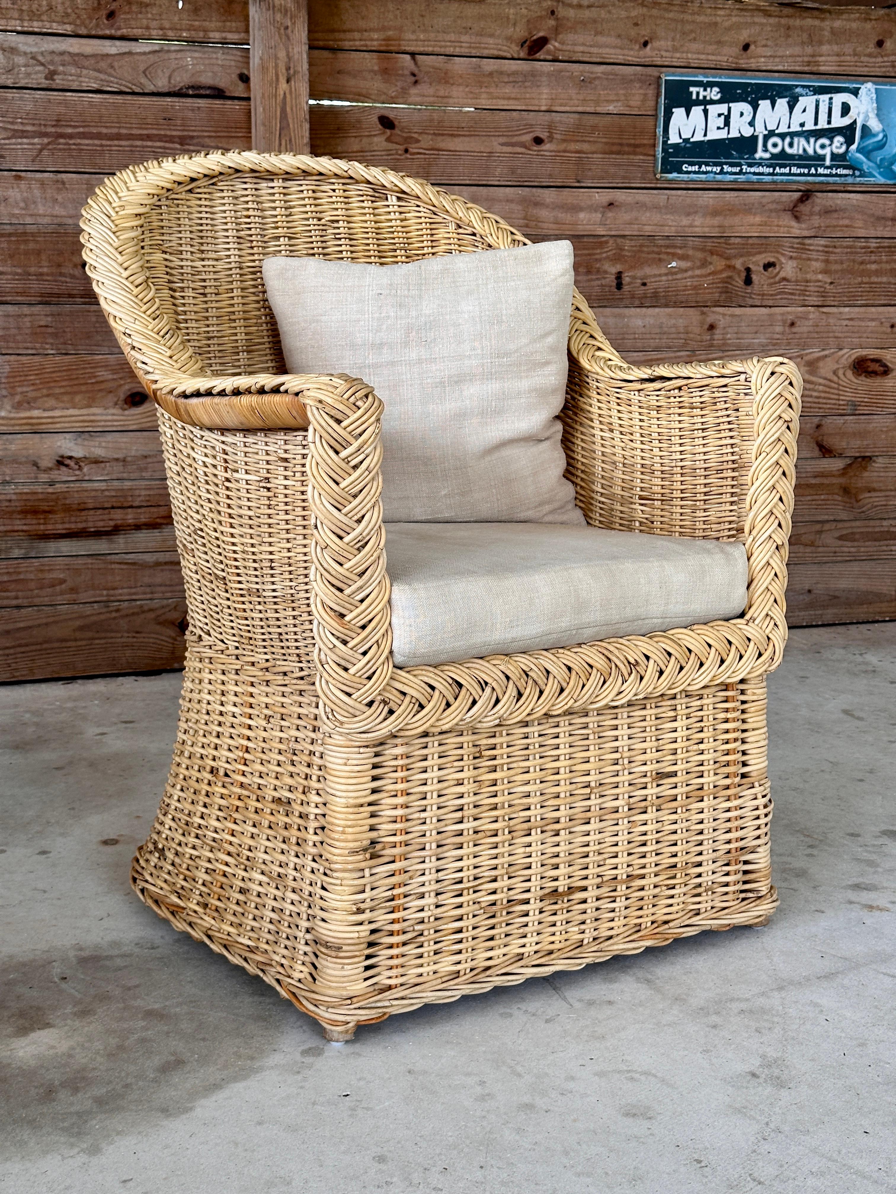Late 20th Century Organic Modern Coastal Large Braid Rattan Side Chair 2
