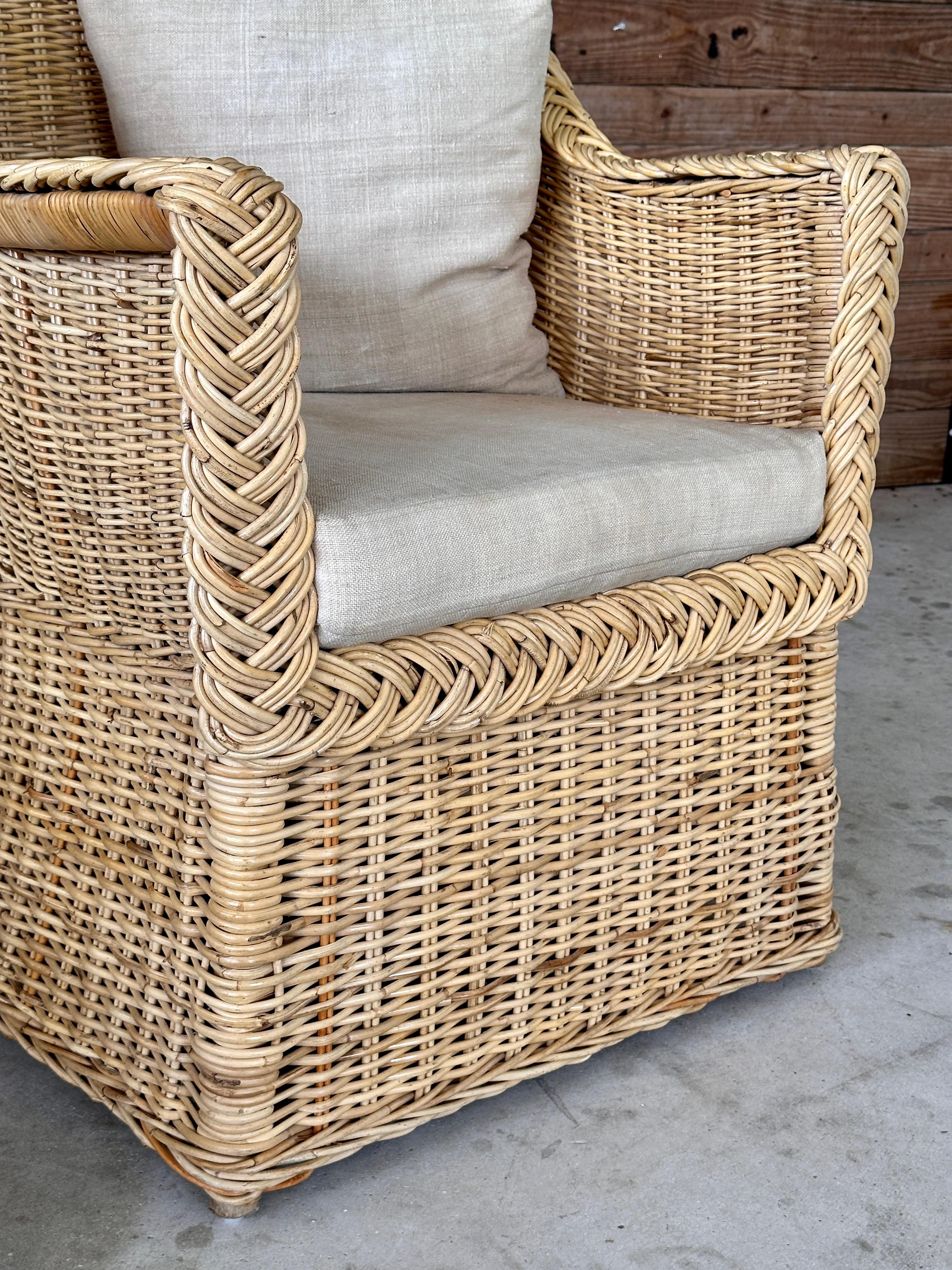 Late 20th Century Organic Modern Coastal Large Braid Rattan Side Chair 3