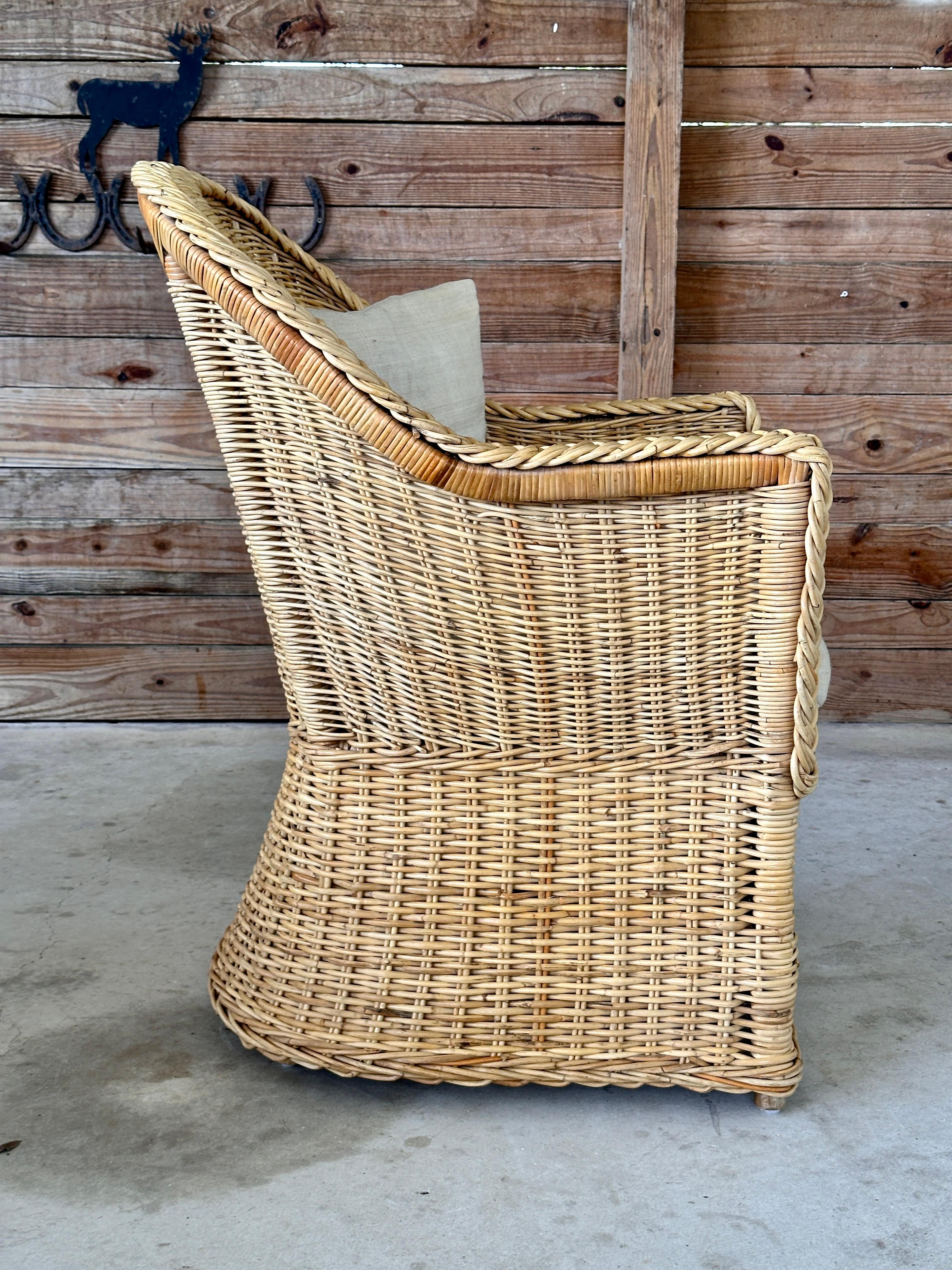Late 20th Century Organic Modern Coastal Large Braid Rattan Side Chair 4