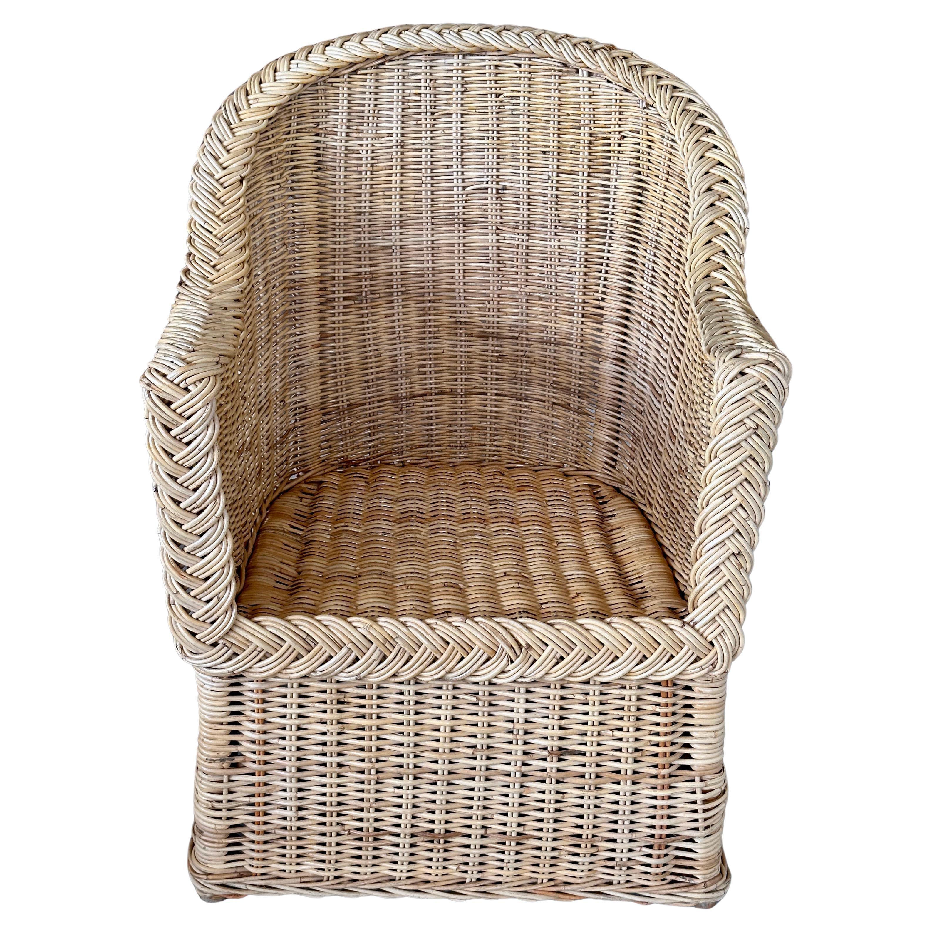 Late 20th Century Organic Modern Coastal Large Braid Rattan Side Chair