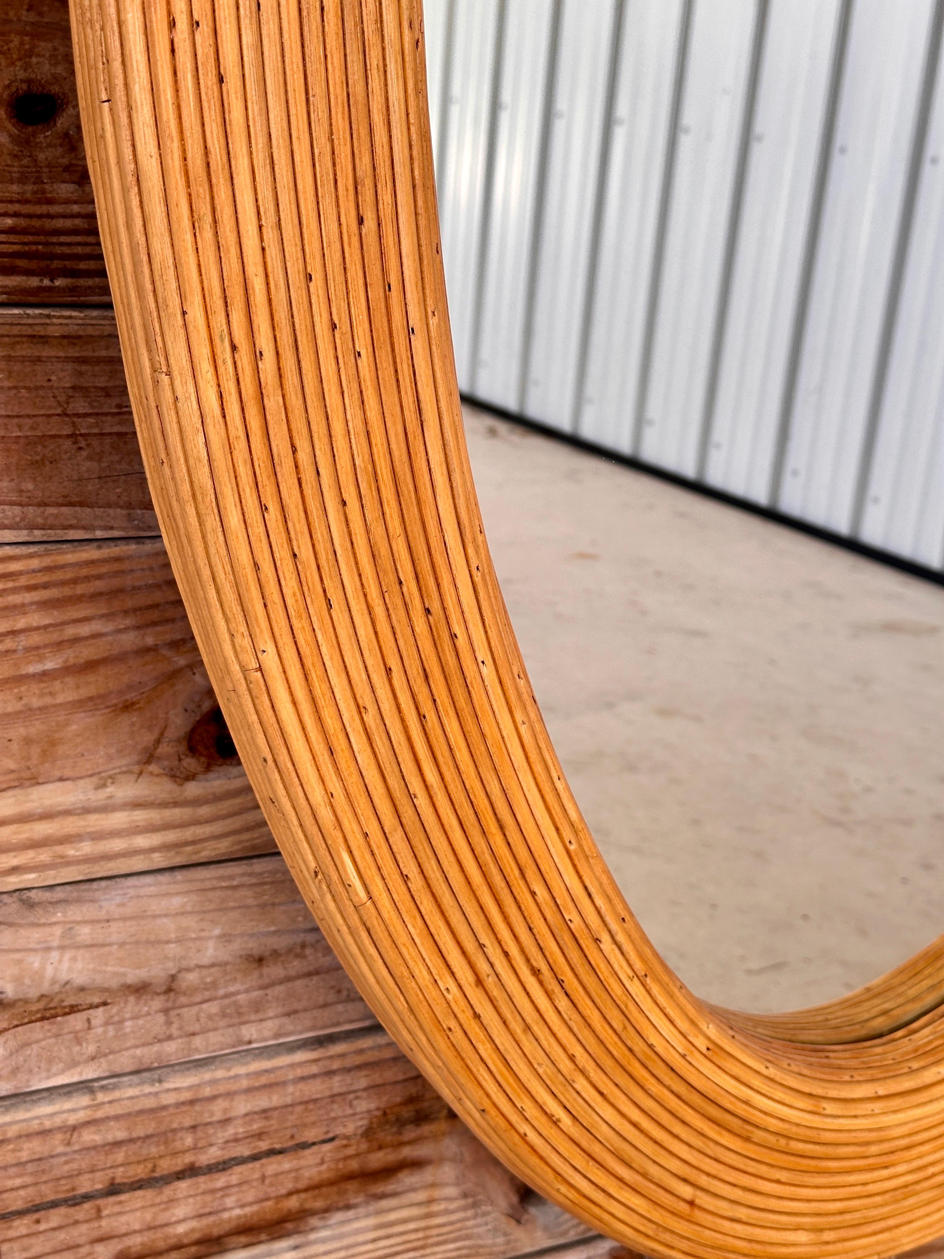 Late 20th century Organic Modern Coastal Pencil Reed Rattan Oval wall Mirror In Good Condition For Sale In North Fort Myers, FL