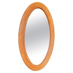 Late 20th century Organic Modern Coastal Pencil Reed Rattan Oval wall Mirror