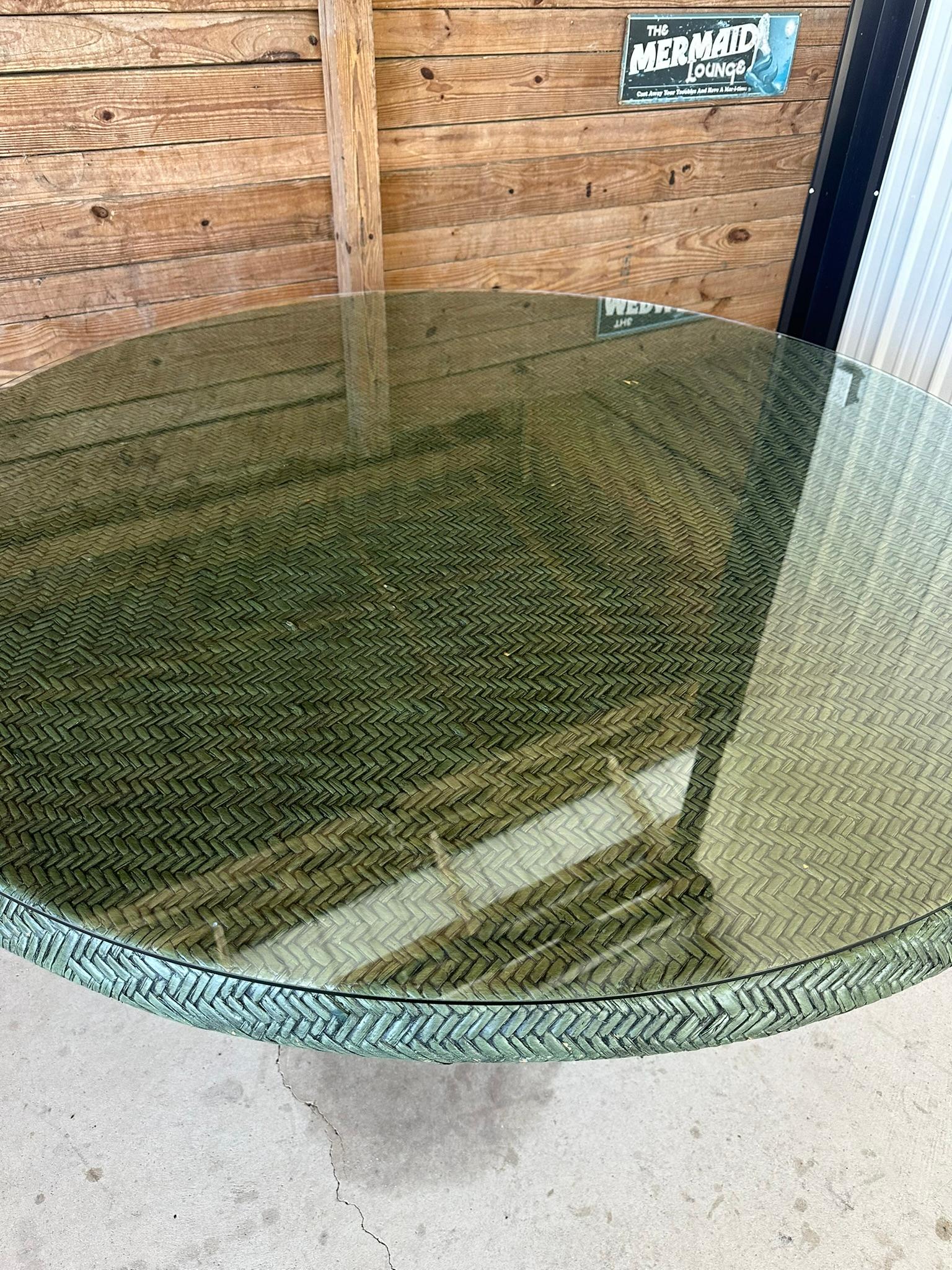 Late 20th Century Organic Modern Coastal Rattan Weave Round Dining Table Mcguire 4