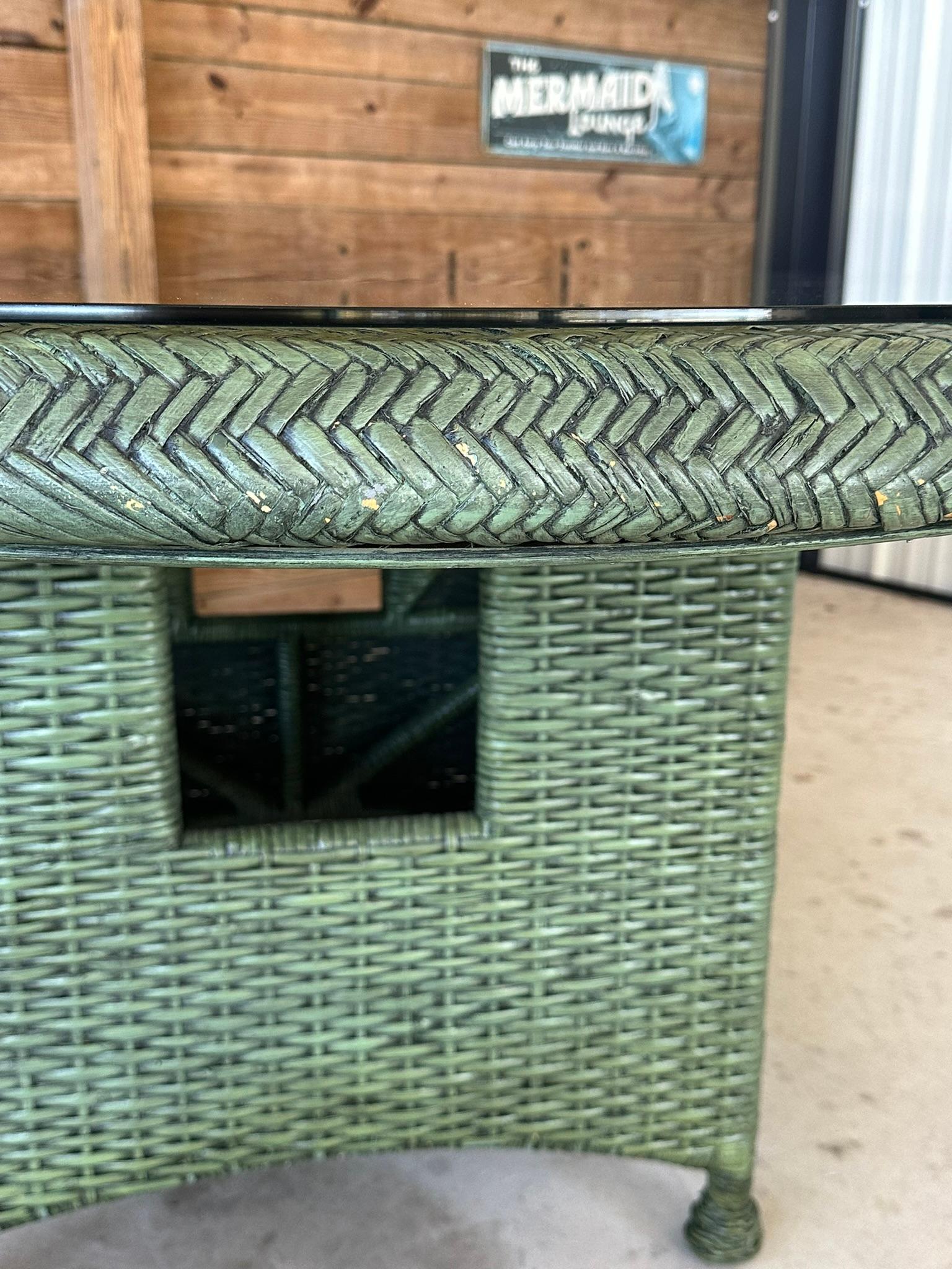 Late 20th Century Organic Modern Coastal Rattan Weave Round Dining Table Mcguire 6