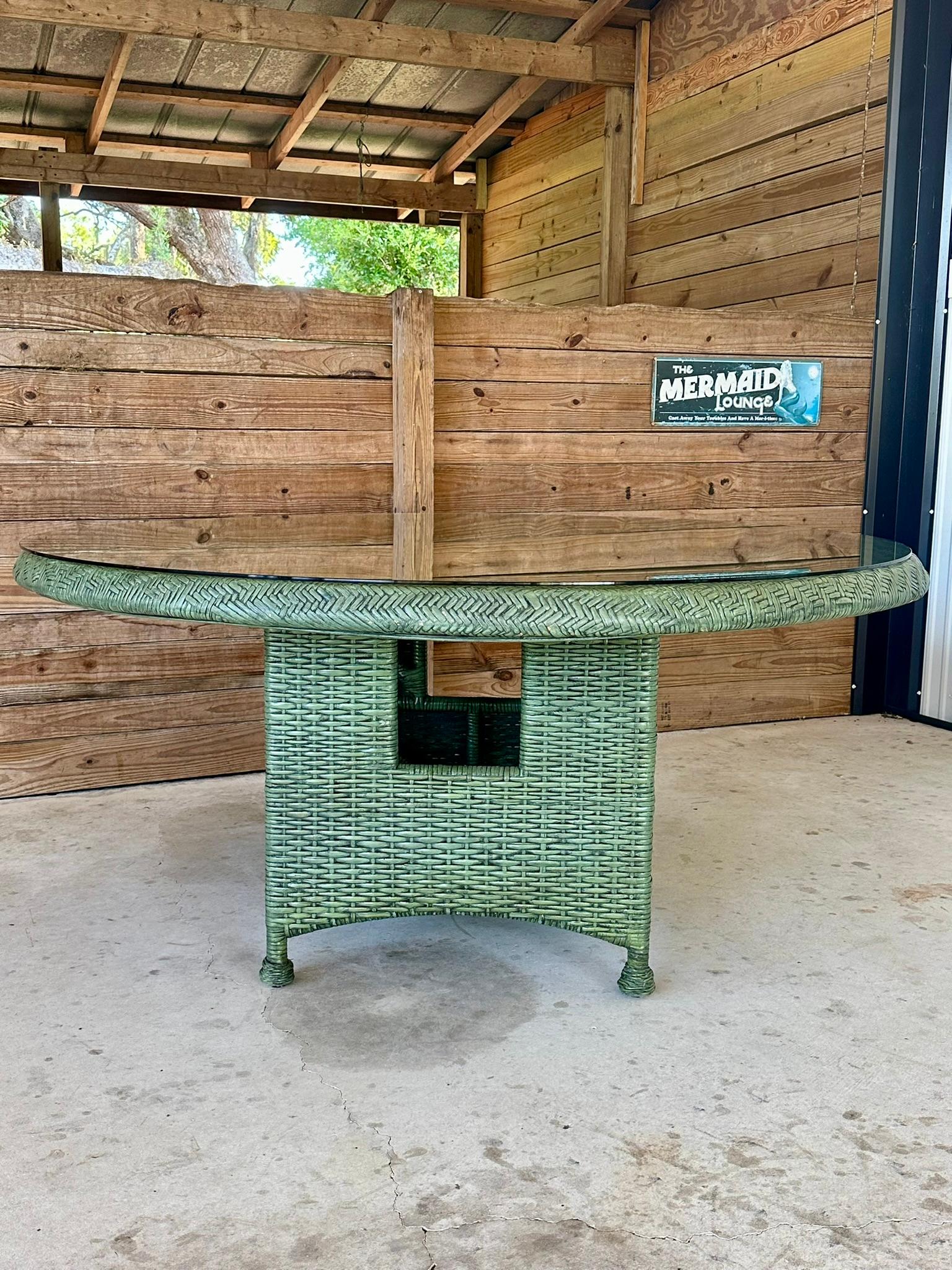 Late 20th Century Organic Modern Coastal Rattan Weave Round Dining Table Mcguire 7