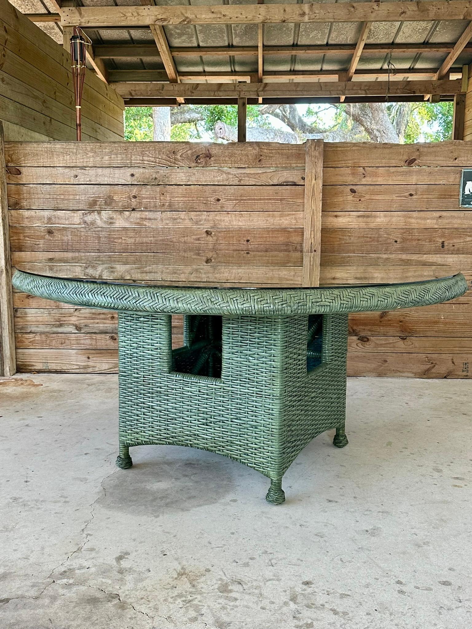 Late 20th Century Organic Modern Coastal Rattan Weave Round Dining Table Mcguire 8