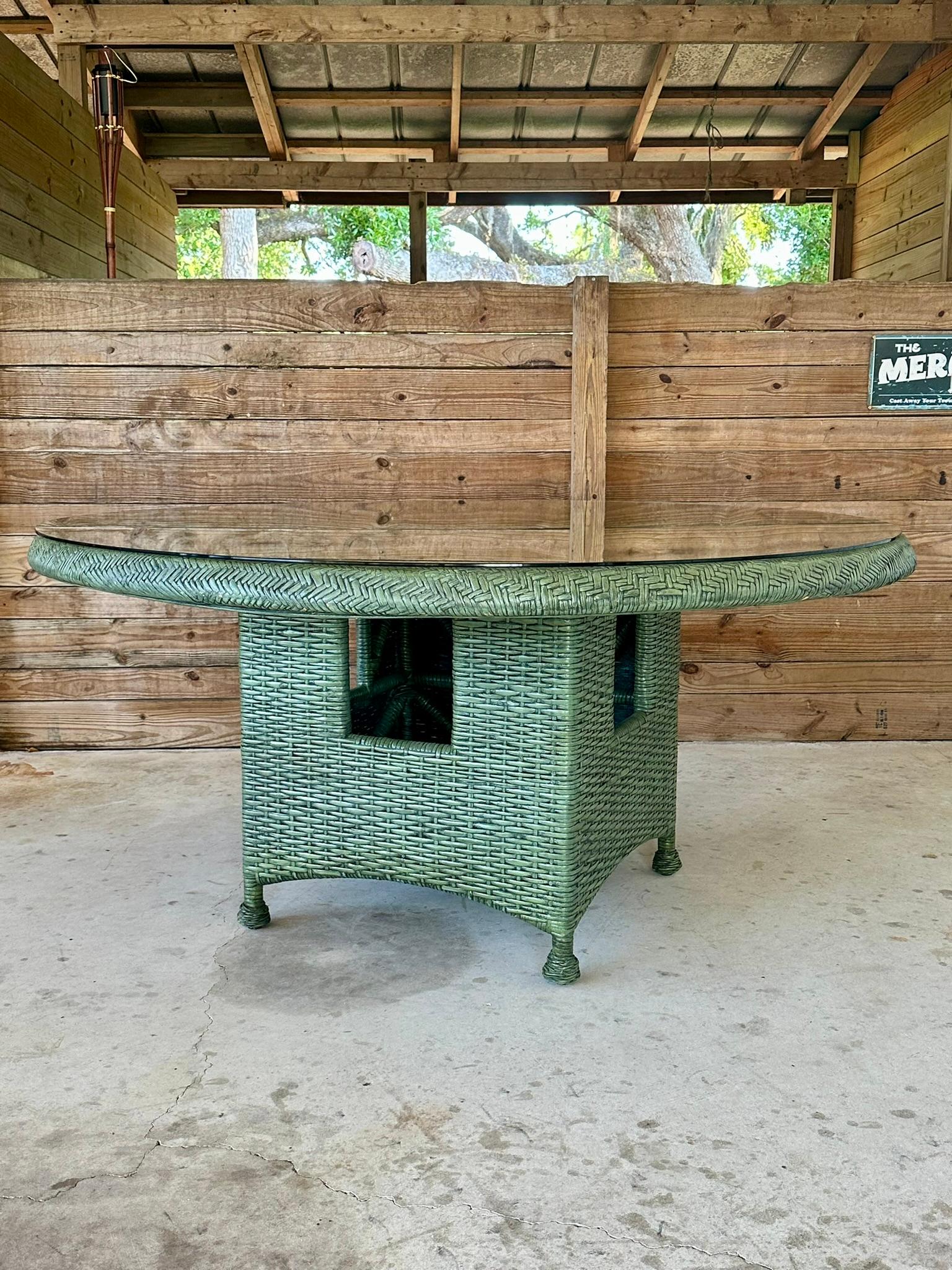 Late 20th Century Organic Modern Coastal Rattan Weave Round Dining Table Mcguire 9