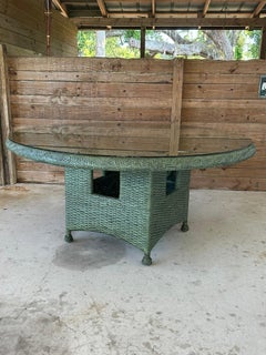 Late 20th Century Organic Modern Coastal Rattan Weave Round Dining Table Mcguire