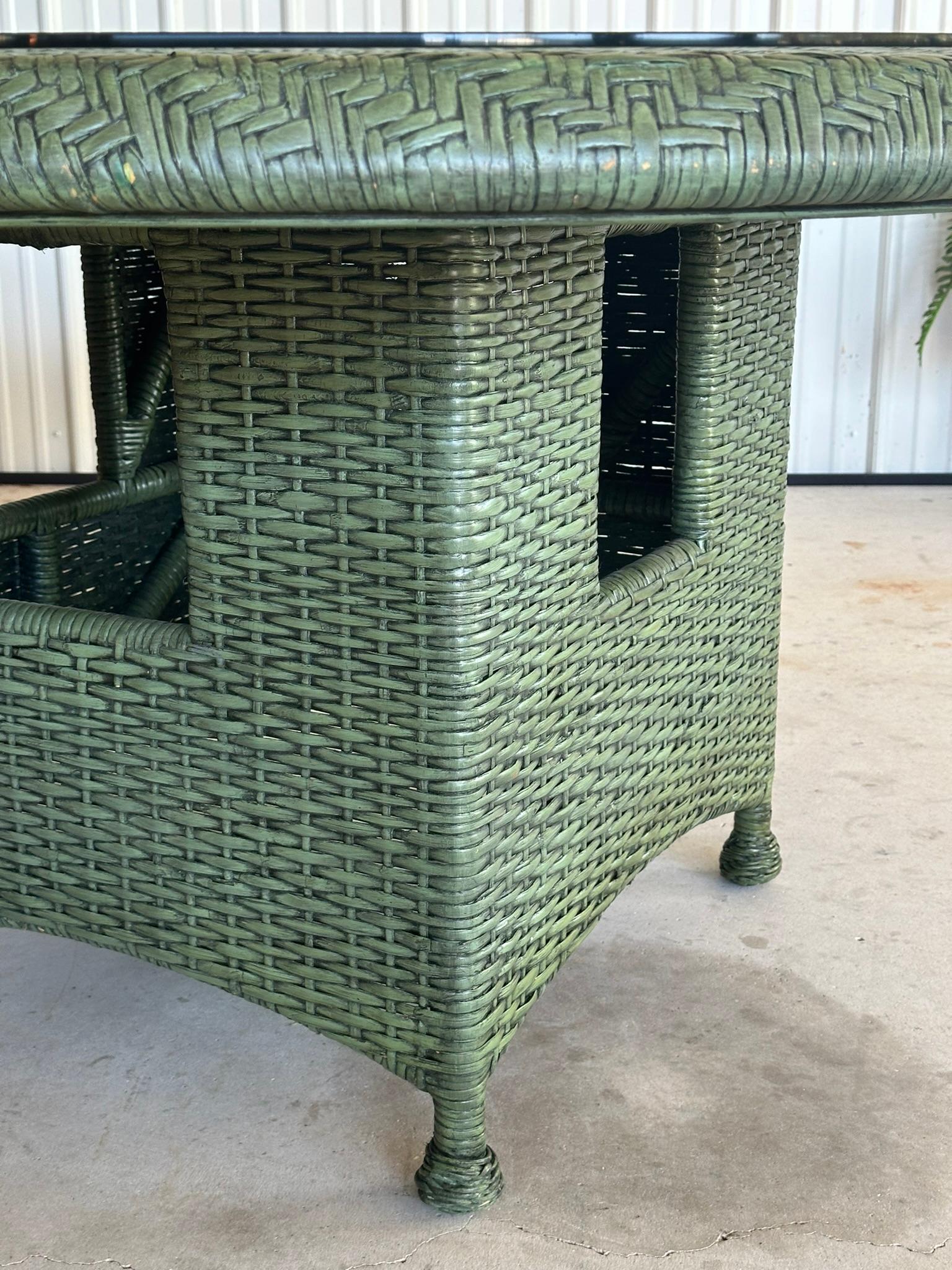 Late 20th Century Organic Modern Coastal Rattan Weave Round Dining Table Mcguire 1