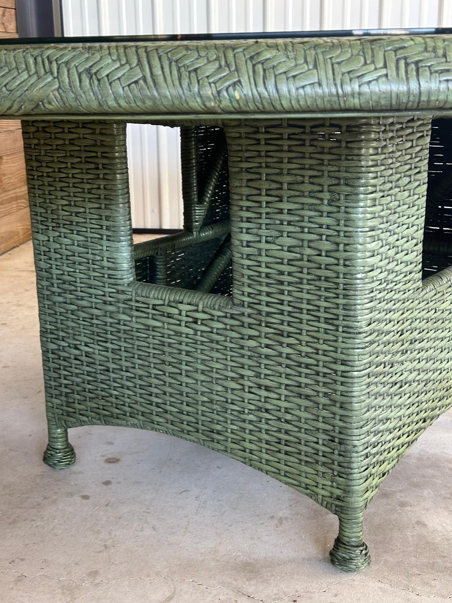 Late 20th Century Organic Modern Coastal Rattan Weave Round Dining Table Mcguire 2