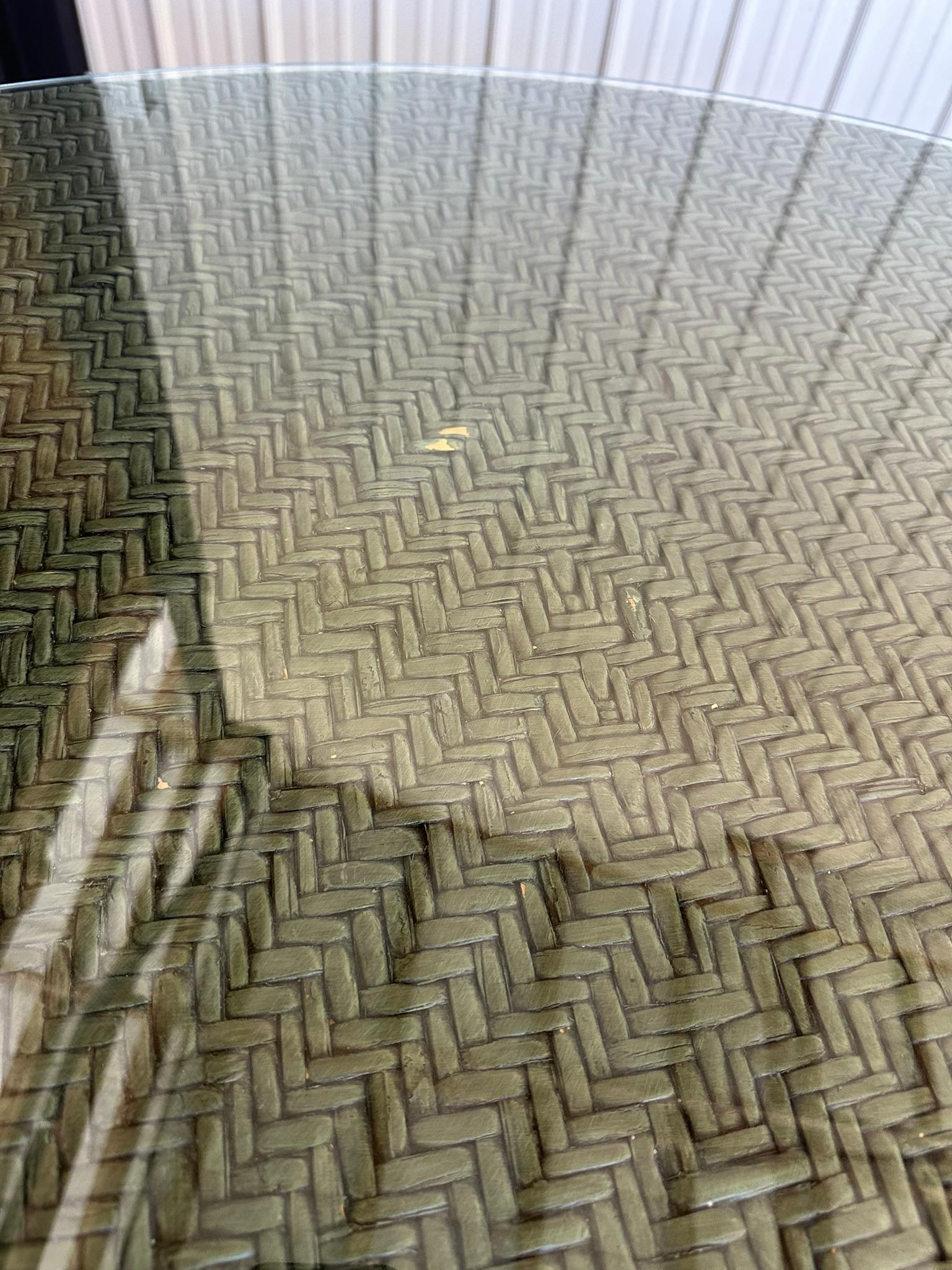 Late 20th Century Organic Modern Coastal Rattan Weave Round Dining Table Mcguire 3