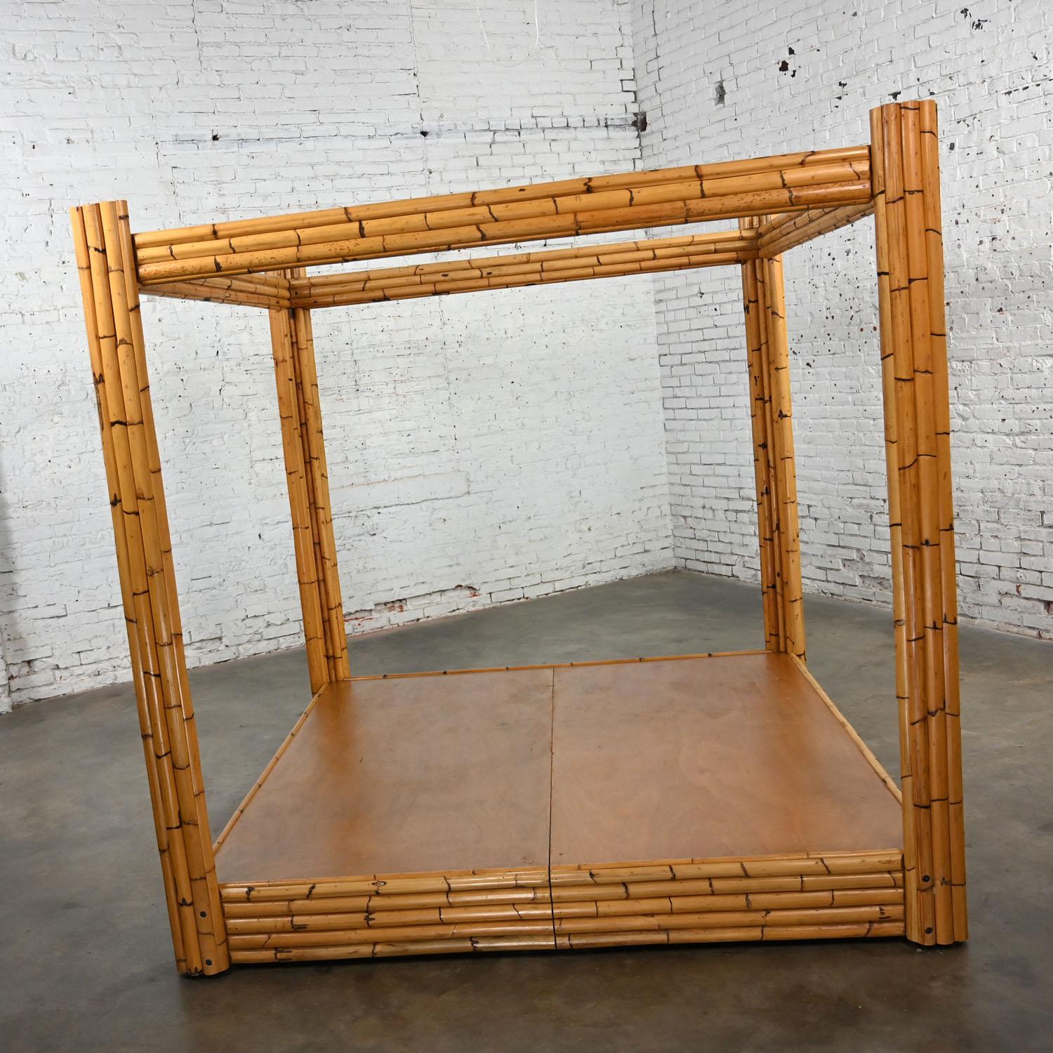 Late 20th Century Organic Modern Rattan King 4 Post Canopy Platform Bed  For Sale 12
