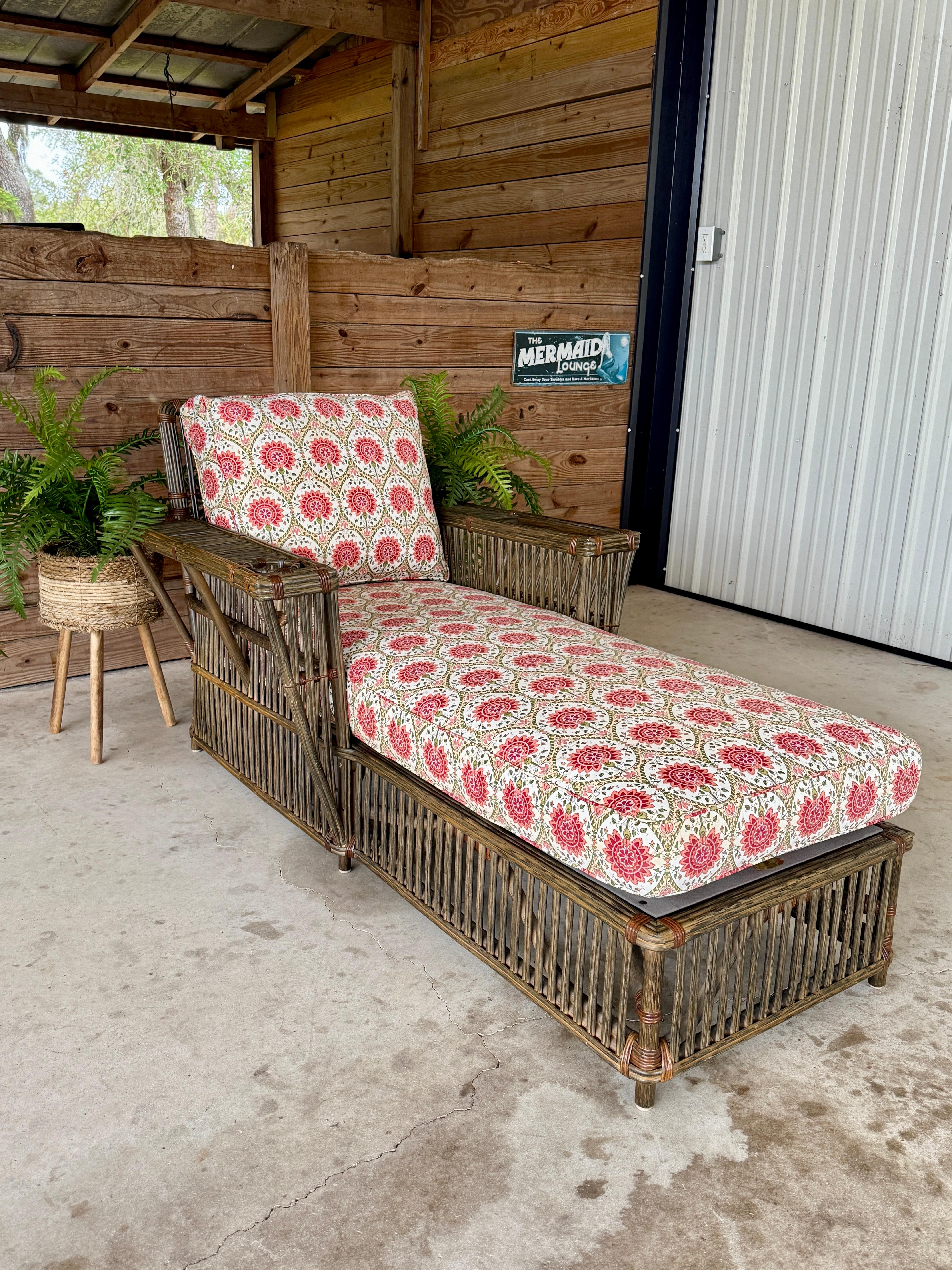 Late 20th Century Organic Modern Stick Rattan Chaise Lounge by Bielecky Brothers For Sale 7