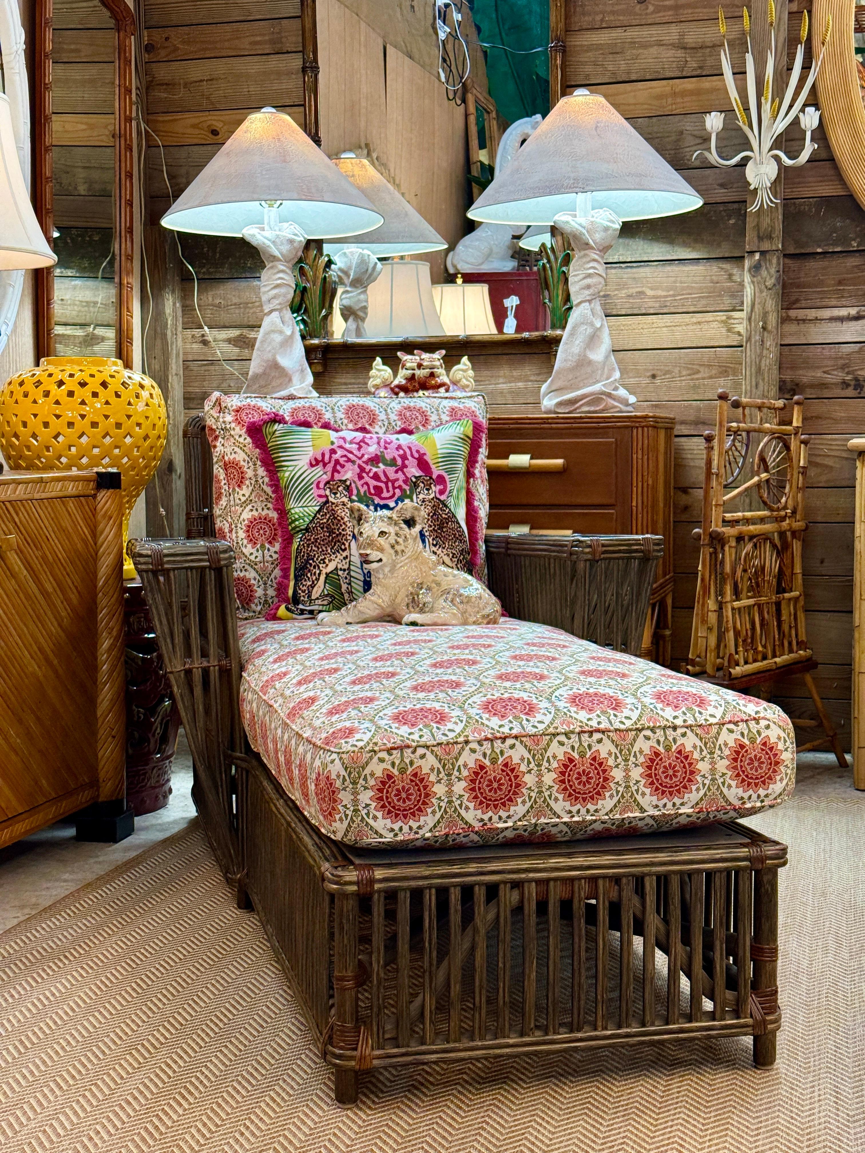 Late 20th Century Organic Modern Stick Rattan Chaise Lounge by Bielecky Brothers For Sale 9