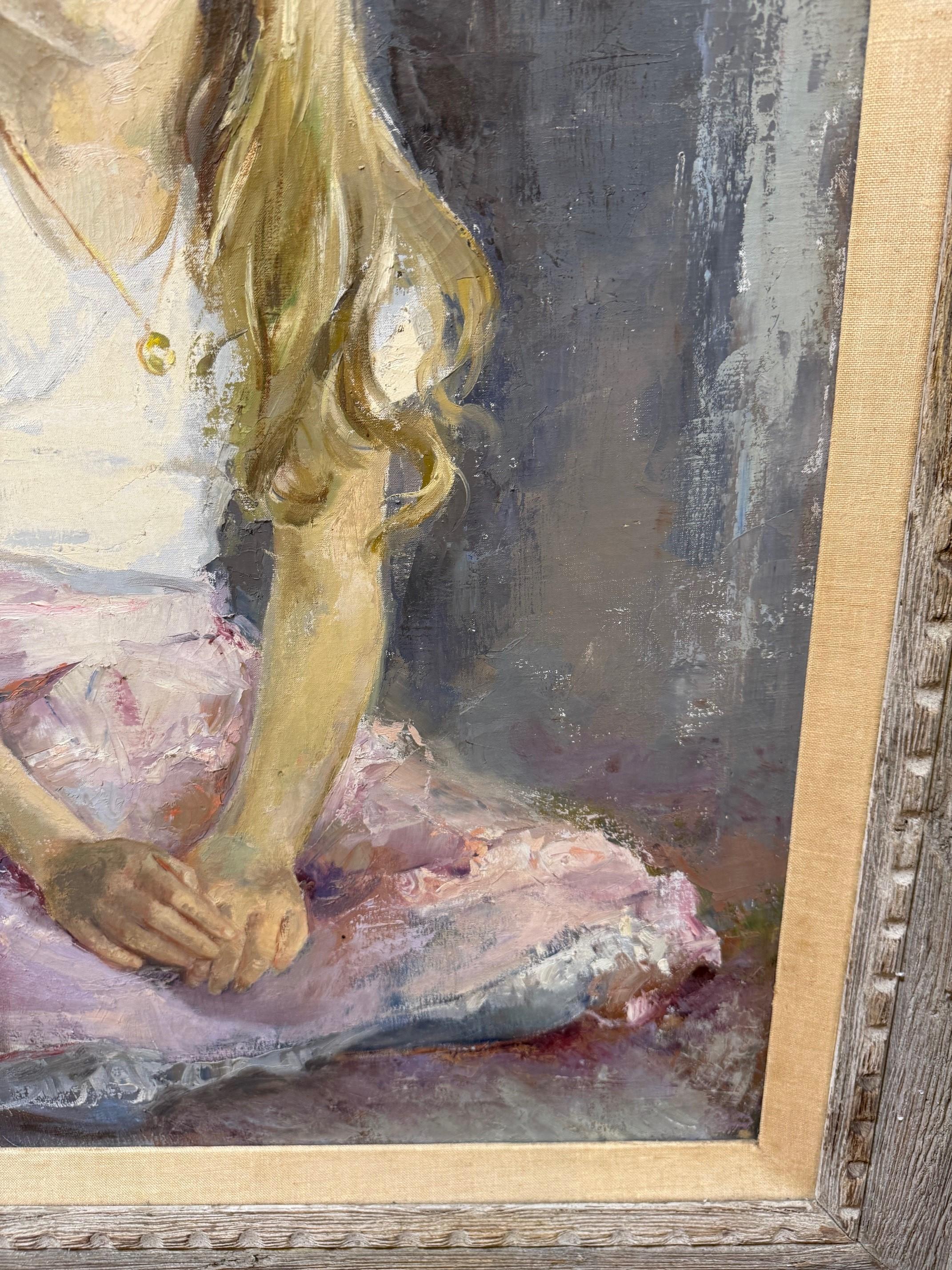 Ritratto originale olio su tela di Ariane Beigneux della fine del XX secolo in vendita 5