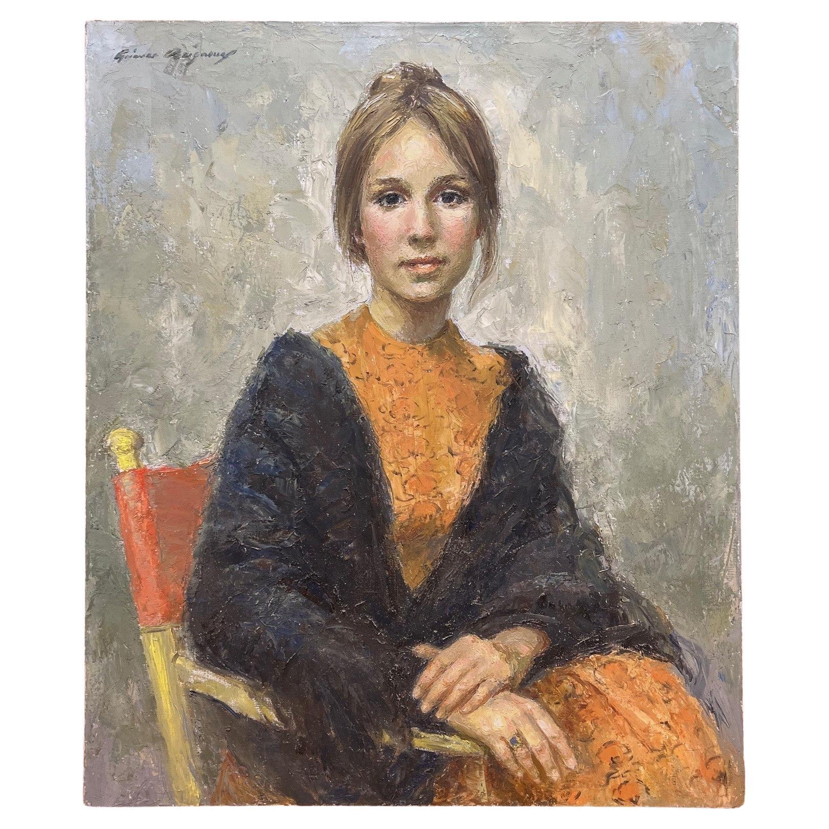Late 20th Century Original Oil on Canvas Portrait Painting by Ariane Beigneux